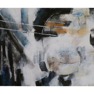 Original Abstract Painting with Charcoal, Blue & Gold Tones on Canvas Paper Art